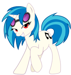 Size: 4000x4218 | Tagged: safe, artist:dawnfire, artist:shelmo69, dj pon-3, vinyl scratch, pony, unicorn, bedroom eyes, cutie mark, female, hooves, horn, mare, red eyes, simple background, smiling, solo, sunglasses, teeth, transparent background, vector, wrong eye color