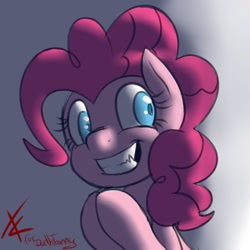 Size: 1200x1200 | Tagged: safe, artist:crade, pinkie pie, earth pony, pony, female, gradient background, smiling, solo