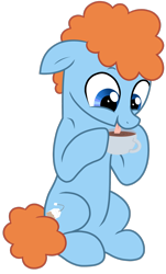Size: 1024x1698 | Tagged: safe, artist:wingedwolf94, oc, oc only, oc:ginger tea, drinking, floppy ears, food, looking down, show accurate, simple background, sitting, solo, tea, transparent background