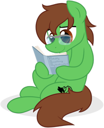 Size: 1024x1258 | Tagged: safe, artist:wingedwolf94, oc, oc only, oc:chrisgotjar, pony, glasses, male, reading, show accurate, simple background, sitting, solo, stallion, transparent background