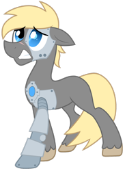 Size: 1024x1400 | Tagged: safe, artist:wingedwolf94, oc, oc only, cyborg, robot, looking up, scar, scared, simple background, solo, transparent background, unnamed oc