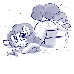 Size: 2000x2000 | Tagged: safe, artist:dimfann, pinkie pie, earth pony, pony, face down ass up, monochrome, simple background, sketch, solo, white background