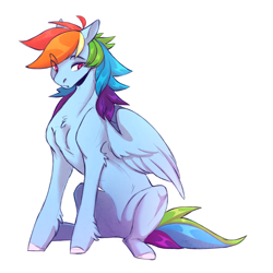 Size: 2222x2222 | Tagged: safe, artist:1an1, rainbow dash, pegasus, pony, female, frown, mare, simple background, sitting, solo, white background