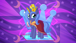 Size: 3840x2160 | Tagged: safe, artist:cyanlightning, artist:laszlvfx, edit, princess luna, alicorn, pony, cape, clothes, crown, jewelry, regalia, s1 luna, solo, wallpaper, wallpaper edit