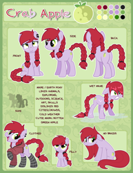 Size: 3090x4000 | Tagged: safe, artist:wingedwolf94, oc, oc only, oc:crab apple, clothes, female, filly, reference sheet, socks, wet mane