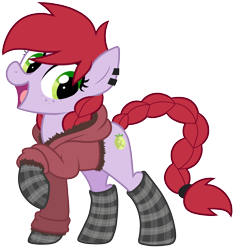 Size: 3386x3591 | Tagged: safe, artist:wingedwolf94, oc, oc only, oc:crab apple, clothes, hoodie, simple background, socks, solo, striped socks, transparent background