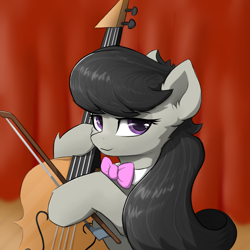 Size: 1024x1024 | Tagged: source needed, safe, artist:d.w.h.cn, octavia melody, earth pony, pony, cello, lidded eyes, musical instrument, smiling, solo, stage