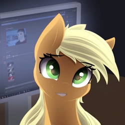 Size: 894x894 | Tagged: safe, artist:posionjoke, applejack, earth pony, pony, cute, female, freckles, jackabetes, looking at you, mare, solo