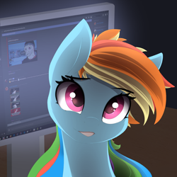 Size: 1024x1024 | Tagged: safe, artist:posionjoke, rainbow dash, pegasus, pony, bust, discord (program), female, mare, solo