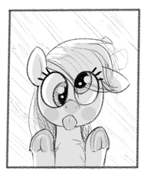 Size: 325x397 | Tagged: safe, artist:whydomenhavenipples, derpy hooves, pegasus, pony, against glass, chest fluff, female, glass, grayscale, mare, monochrome, solo, tongue out, underhoof