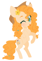 Size: 4000x5826 | Tagged: safe, artist:belka-sempai, pear butter, earth pony, pony, chest fluff, cute, female, flower, flower in hair, hat, looking at you, mare, one eye closed, pearabetes, rearing, simple background, solo, tongue out, transparent background, weapons-grade cute, wink