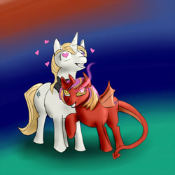 Size: 894x894 | Tagged: safe, artist:paleheart-arts, prince blueblood, oc, demon pony, succubus, heart