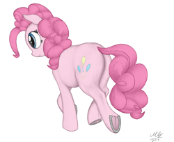 Size: 2034x1656 | Tagged: safe, artist:graboiidz, pinkie pie, earth pony, pony, balloonbutt, horseshoes, solo, underhoof, walking