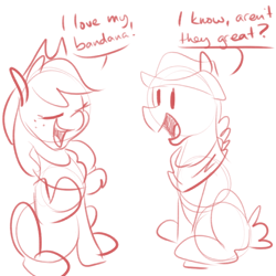 Size: 700x700 | Tagged: safe, artist:goat train, applejack, earth pony, pony, bandana, dialogue, monochrome, sketch