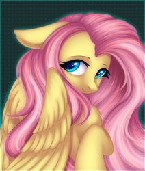 Size: 1694x2000 | Tagged: safe, artist:avrameow, fluttershy, pegasus, pony, beautiful, bust, chest fluff, cute, fabulous, female, floppy ears, high res, looking at you, mare, portrait, shyabetes, smiling, solo, three quarter view, wings