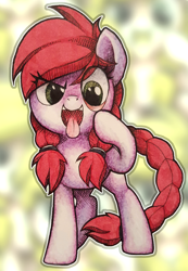 Size: 1860x2688 | Tagged: safe, artist:wingedwolf94, oc, oc only, oc:crab apple, braid, funny face, looking at you, mixed media, solo, tongue out