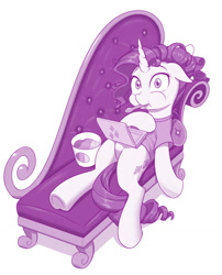 Size: 1035x1280 | Tagged: safe, artist:dstears, rarity, pony, unicorn, clothes, comfort eating, computer, cute, eating, female, floppy ears, food, ice cream, laptop computer, lying down, mare, monochrome, mouth hold, on back, raribetes, shirt, sofa, solo, t-shirt