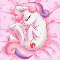 Size: 1500x1500 | Tagged: safe, artist:lightning-stars, sweetie belle, pony, unicorn, chest fluff, cropped, cute, cutie mark, diasweetes, eyes closed, female, filly, sleeping, solo, the cmc's cutie marks, ych result