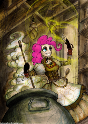 Size: 750x1062 | Tagged: safe, artist:foxinshadow, pinkie pie, human, friendship is witchcraft, brew, cauldron, clothes, dress, female, gypsy magic, humanized, romani, solo, steampunk