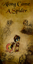 Size: 722x1400 | Tagged: safe, artist:foxinshadow, apple bloom, doctor whooves, fluttershy, twilight sparkle, unicorn twilight, zecora, earth pony, pegasus, pony, spider, unicorn, zebra, fanfic:doctor whooves - the series, commission, cover art, crossover, doctor who, fanfic, fanfic art, fanfic cover, female, filly, foal, male, mare, stallion, steampunk, younger