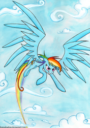 Size: 800x1131 | Tagged: safe, artist:foxinshadow, rainbow dash, pegasus, pony, flying, rainbow trail, solo