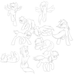 Size: 886x901 | Tagged: safe, artist:wingedwolf94, flying, leaping, pose, poses, prone, sketch, sketch dump, sleeping