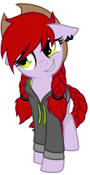 Size: 617x1193 | Tagged: safe, artist:wingedwolf94, oc, oc only, oc:crab apple, clothes, earring, floppy ears, grin, hoodie, piercing, simple background, solo, transparent background