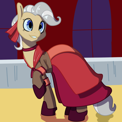 Size: 1500x1500 | Tagged: safe, artist:goat train, mayor mare, beautiful, clothes, dress, missing accessory, raised hoof, solo