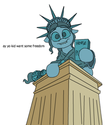 Size: 342x392 | Tagged: safe, artist:anontheanon, the gift of the maud pie, liberty, lip bite, looking at you, simple background, statue, statue of liberty, white background