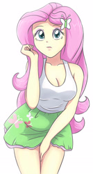 Size: 1228x2283 | Tagged: safe, artist:sumin6301, fluttershy, equestria girls, adorasexy, breasts, cleavage, clothes, cute, digital art, female, hootershy, legs, miniskirt, moe, sexy, shyabetes, simple background, skirt, solo, tanktop, thighs, white background