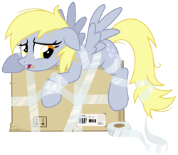 Size: 4000x3480 | Tagged: safe, artist:wingedwolf94, derpy hooves, pegasus, pony, cardboard box, female, i just don't know what went wrong, mare, simple background, solo, tape, tied up, transparent background, vector