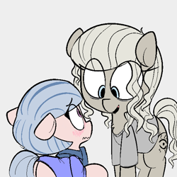 Size: 600x600 | Tagged: safe, artist:whydomenhavenipples, oc, oc only, oc:closed circuit, oc:rem, earth pony, pony, blushing, clothes, colored, northern excursion, scarf, shirt