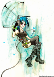 Size: 700x997 | Tagged: safe, artist:foxinshadow, dj pon-3, vinyl scratch, glowstick, humanized, solo