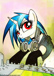 Size: 637x900 | Tagged: safe, artist:foxinshadow, dj pon-3, vinyl scratch, pony, unicorn, headphones, solo