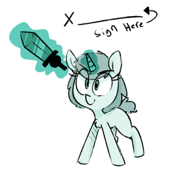 Size: 600x600 | Tagged: safe, artist:whydomenhavenipples, oc, oc only, oc:deep blue, pony, unicorn, /mlp/, arrow, aura, child, cyoa, female, filly, foal quest, horn, magic, solo, sword, telekinesis, weapon