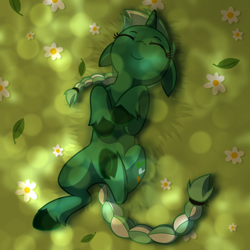 Size: 4000x4000 | Tagged: safe, artist:wingedwolf94, part of a set, absurd resolution, commission, eyes closed, floppy ears, flower, on back, solo, ych result