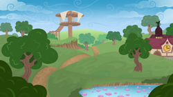 Size: 2920x1642 | Tagged: safe, artist:wingedwolf94, background, game, heartlands, legends of equestria, loading screen, lotus (flower), pond, scenery, tree