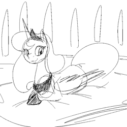 Size: 700x700 | Tagged: safe, artist:goat train, princess luna, alicorn, pony, monochrome, prone, sketch, solo