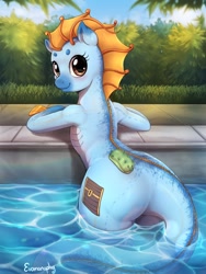 Size: 960x1280 | Tagged: safe, artist:evomanaphy, oc, oc only, oc:nautica, anthro, merpony, female, mare, poolside, sea cucumber