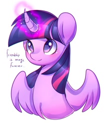 Size: 800x957 | Tagged: safe, artist:dddreamdraw, twilight sparkle, twilight sparkle (alicorn), alicorn, pony, blushing, bust, curved horn, cute, female, glowing horn, horn, mare, portrait, simple background, solo, spread wings, twiabetes, white background, wings