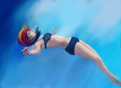 Size: 3467x2514 | Tagged: dead source, safe, artist:tiger-type, rainbow dash, human, armpits, bikini, bubble, clothes, floating, humanized, solo, swimsuit, underwater