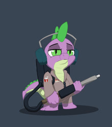 Size: 1024x1162 | Tagged: safe, artist:paleheart-arts, spike, dragon, clothes, ghostbusters, proton pack, solo, uniform