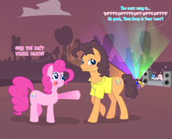 Size: 1860x1500 | Tagged: safe, artist:dsp2003, cheese sandwich, dj pon-3, pinkie pie, vinyl scratch, oc, oc:fluffle puff, earth pony, pony, unicorn, 2014, bee gees, cheesepie, comic, cutie mark, dance floor, female, fluffle puffing, hilarious in hindsight, male, shipping, straight