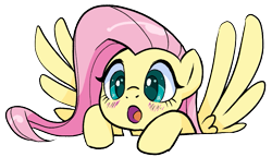 Size: 877x506 | Tagged: safe, artist:pencils, fluttershy, pegasus, pony, :o, blushing, bust, cute, daaaaaaaaaaaw, dawwww, female, mare, open mouth, portrait, shyabetes, simple background, solo, spread wings, three quarter view, transparent background, wings