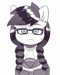 Size: 2458x3090 | Tagged: safe, artist:pabbley, oc, oc:tjane, oc:tjpones, 177013, braid, clothes, emergence, glasses, japanese, looking at you, manga, parody, piercing, rule 63, saki yoshida, school uniform, style emulation, uniform