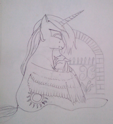 Size: 541x592 | Tagged: safe, artist:barhandar, princess celestia, princess luna, alicorn, pony, fanfic:broken toy, crying, duo, eyes closed, female, filly, fireplace, hug, looking down, monochrome, nuzzling, simple background, sitting, sketch, tears of joy, traditional art, white background, winghug, wings, woona, younger