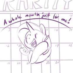 Size: 700x700 | Tagged: safe, artist:goat train, rarity, pony, unicorn, calendar, monochrome, rarity month, solo