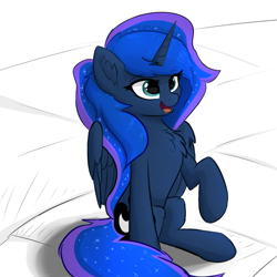 Size: 1024x1024 | Tagged: safe, artist:d.w.h.cn, princess luna, alicorn, pony, chest fluff, ear fluff, female, mane, mare, open mouth, sitting, smiling, solo