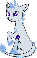 Size: 1421x2252 | Tagged: safe, artist:barhandar, oc, oc only, oc:crescent sapphire, dracony, hybrid, 2018 community collab, crystal, derpibooru community collaboration, female, floppy ears, looking at you, looking back, mare, raised hoof, simple background, sitting, slit eyes, smiling, solo, transparent background