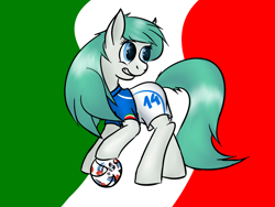 Size: 1024x768 | Tagged: safe, artist:frecklesfanatic, oc, oc only, oc:beryl, oc:beryl (smhac), clothes, flag, football, italy, jersey, national flag, solo, uefa euro